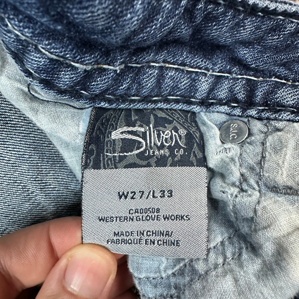 Y2K Silver Jeans Co Aiko Bootcut Distressed Thick Stitch Denim W27 L33 Medium - Picture 8 of 10